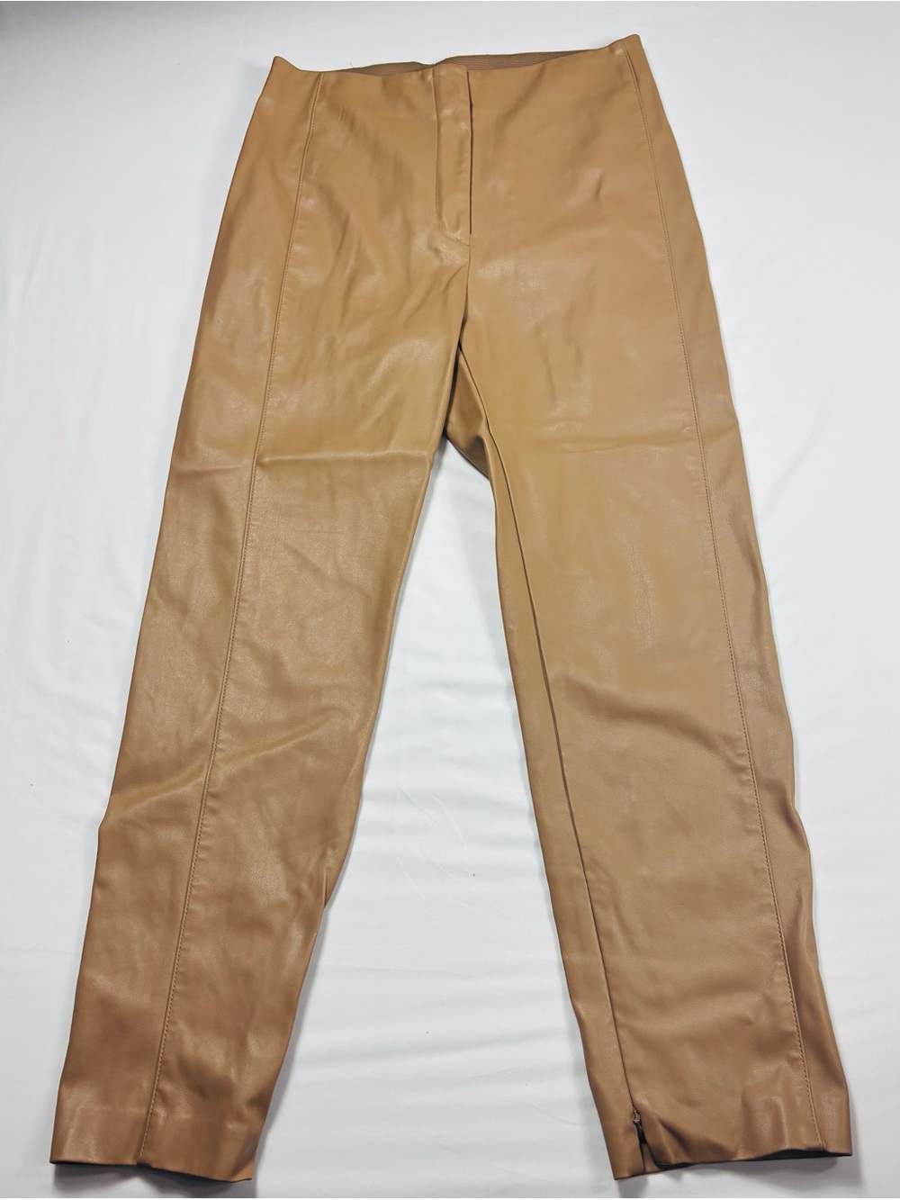 Tan Faux Leather Straight-Leg Pants